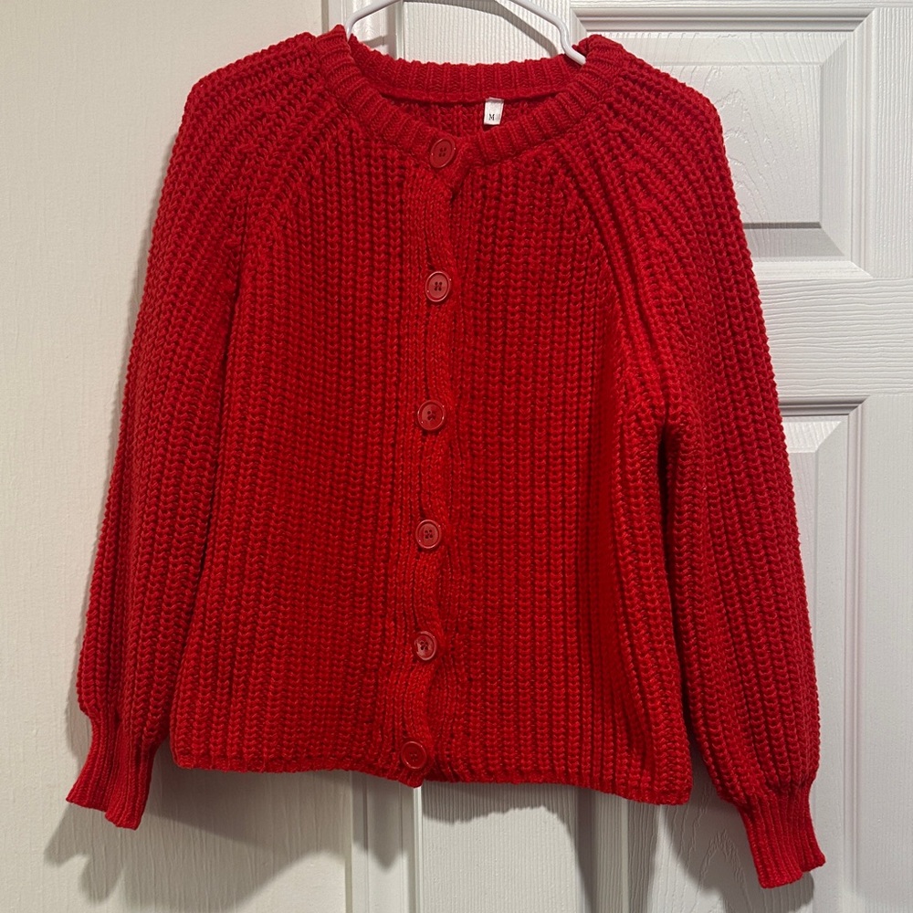 Vibrant Red Cardigan Sweater